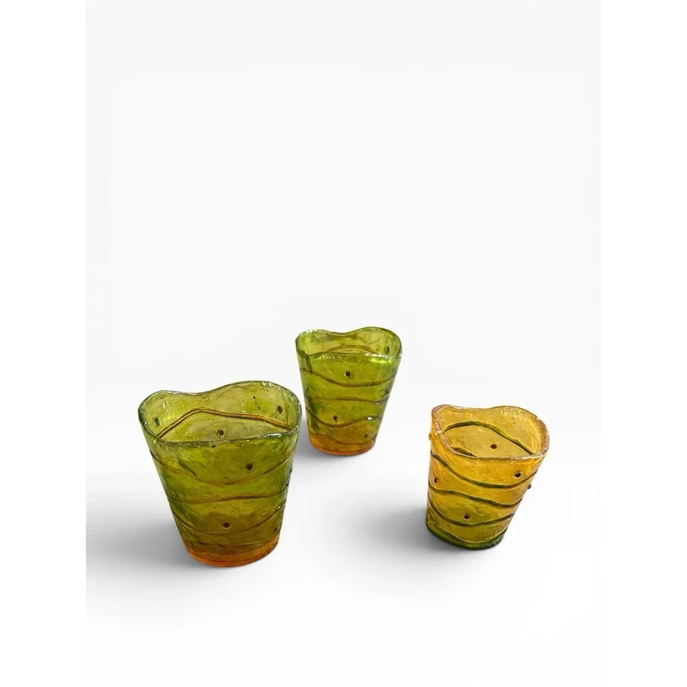 Vintage MCM Lucite Mini Vase Votive Candle Holder Set of 3 - Retro‎ Art Swirl